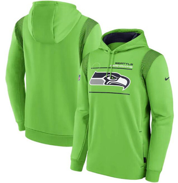 Men's Seattle Seahawks 2021 Neon Green Sideline Logo Performance Pullover Hoodie